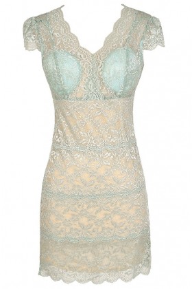 Material Girl Delicate Lace Bustier Dress in Mint